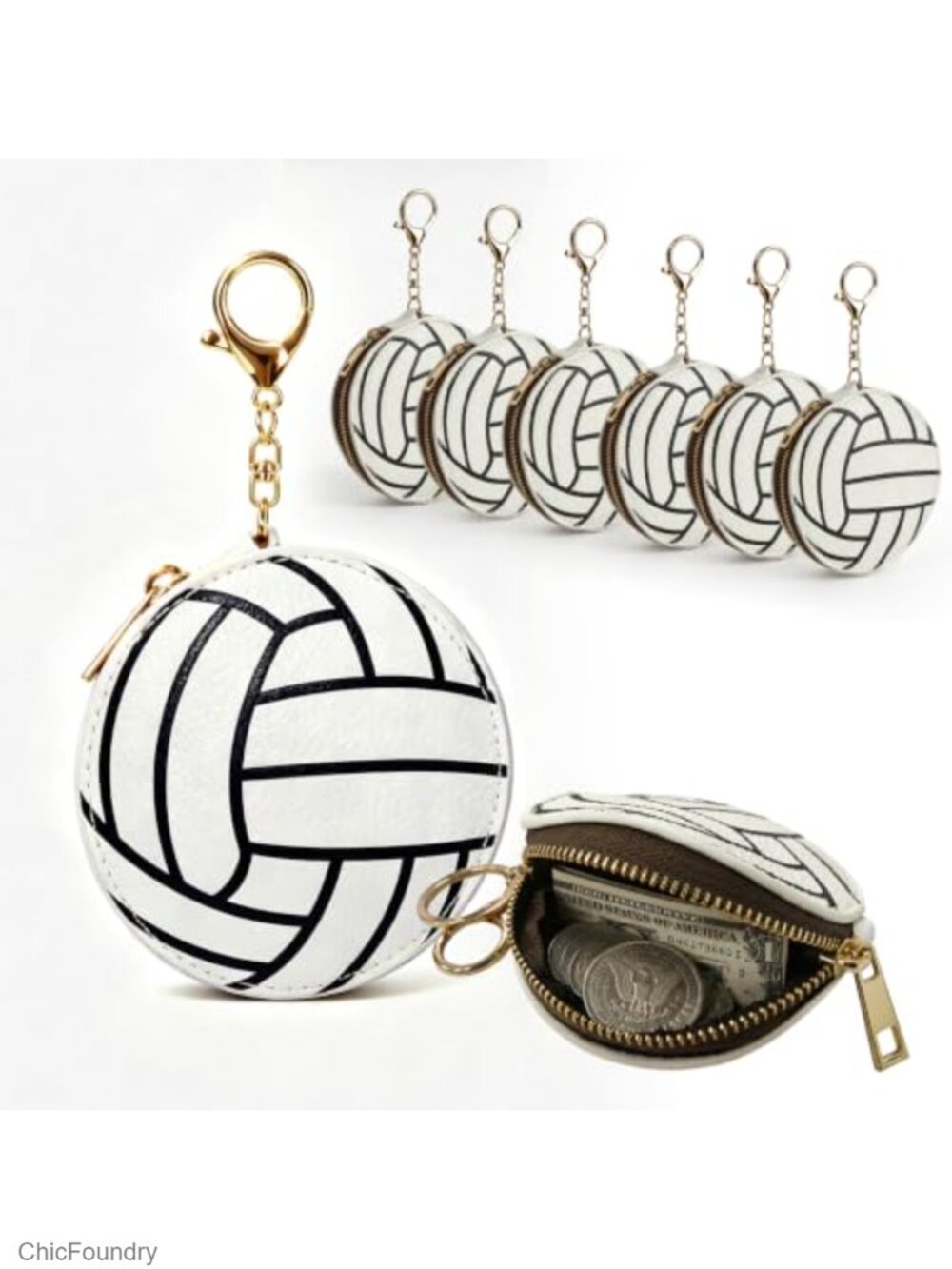 PU Leather Volleyball Coin Purse Charm Zipper Pouch Keychain